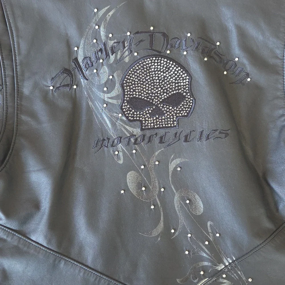 Women's Harley- Davidson Wicked Willie G Skull Genuine Leather Size S. Swarvoski - Picture 2 of 16